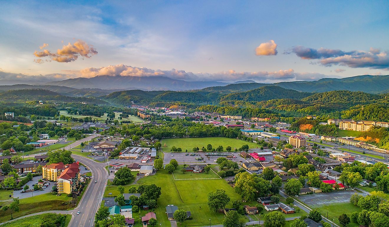 Pigeon Forge and Sevierville, Tennessee, Drone Aerial.