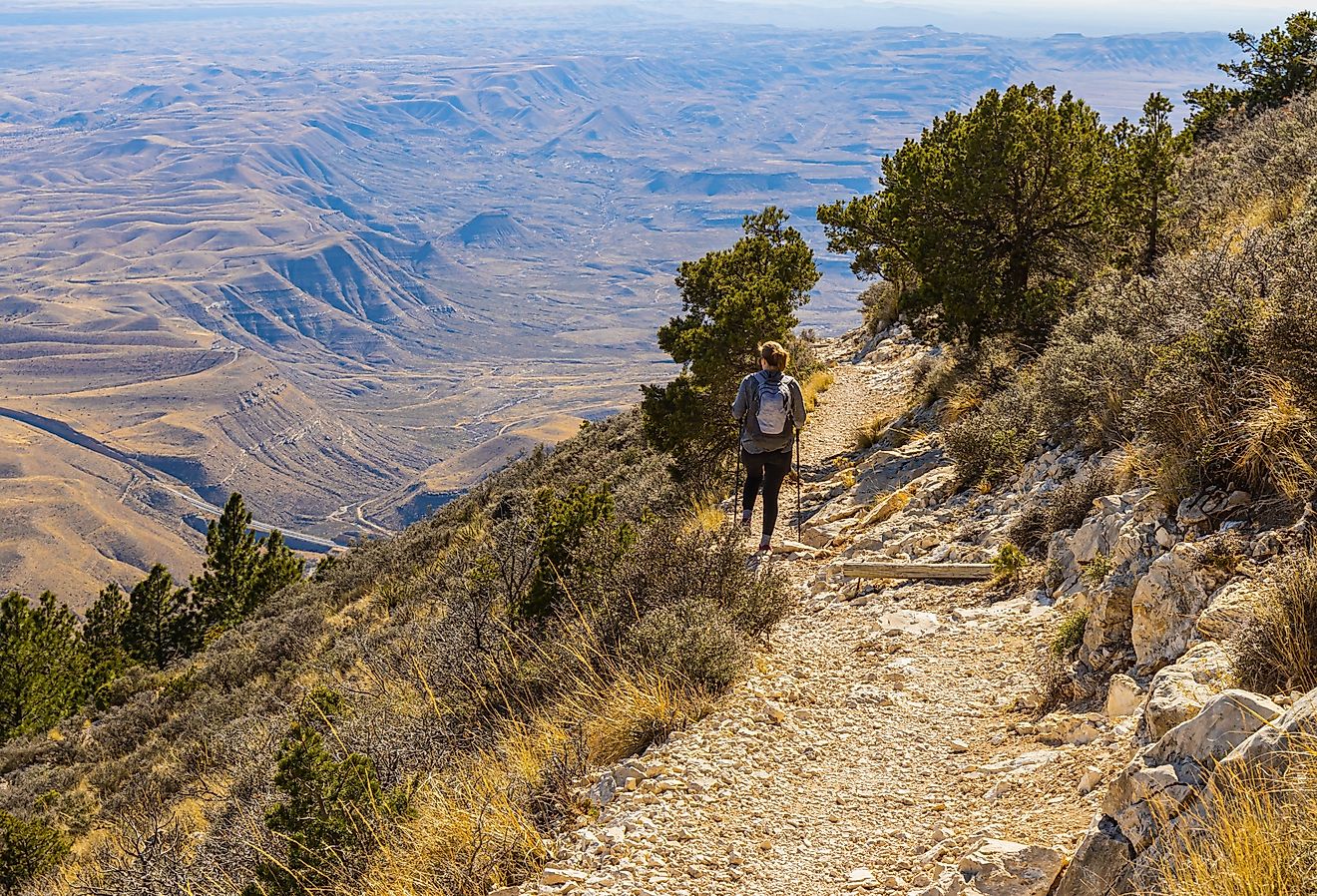 Female Hiker on The Guadalupe Peak Trail, Guadalupe Mountains National Park, Texas.