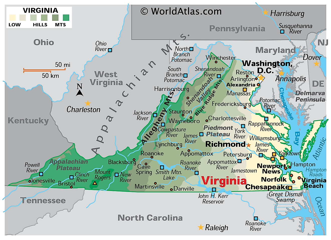 Map Of Virginia Showing Cities - Washington Map State