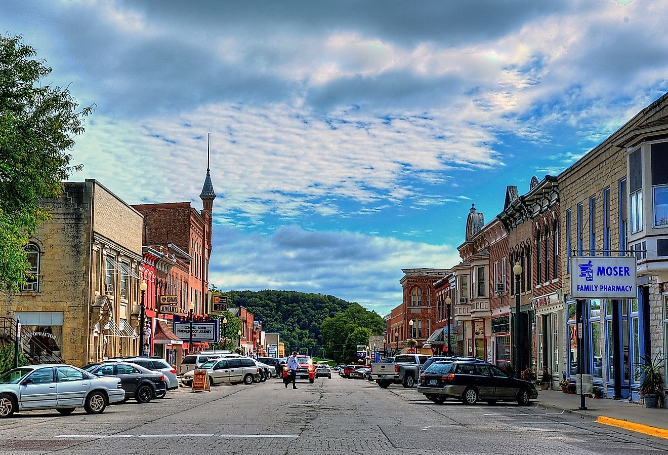 Elkader, Iowa Downtown Historic District. Image credit Kevin Schuchmann, CC BY-SA 3.0 <https://creativecommons.org/licenses/by-sa/3.0>, via Wikimedia Commons