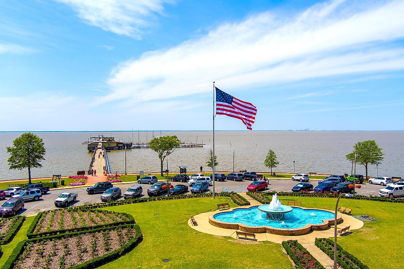 Aerial view of the Fairhope Municipal Pier on Mobile Bay. Editorial credit: George Dodd III / Shutterstock.com