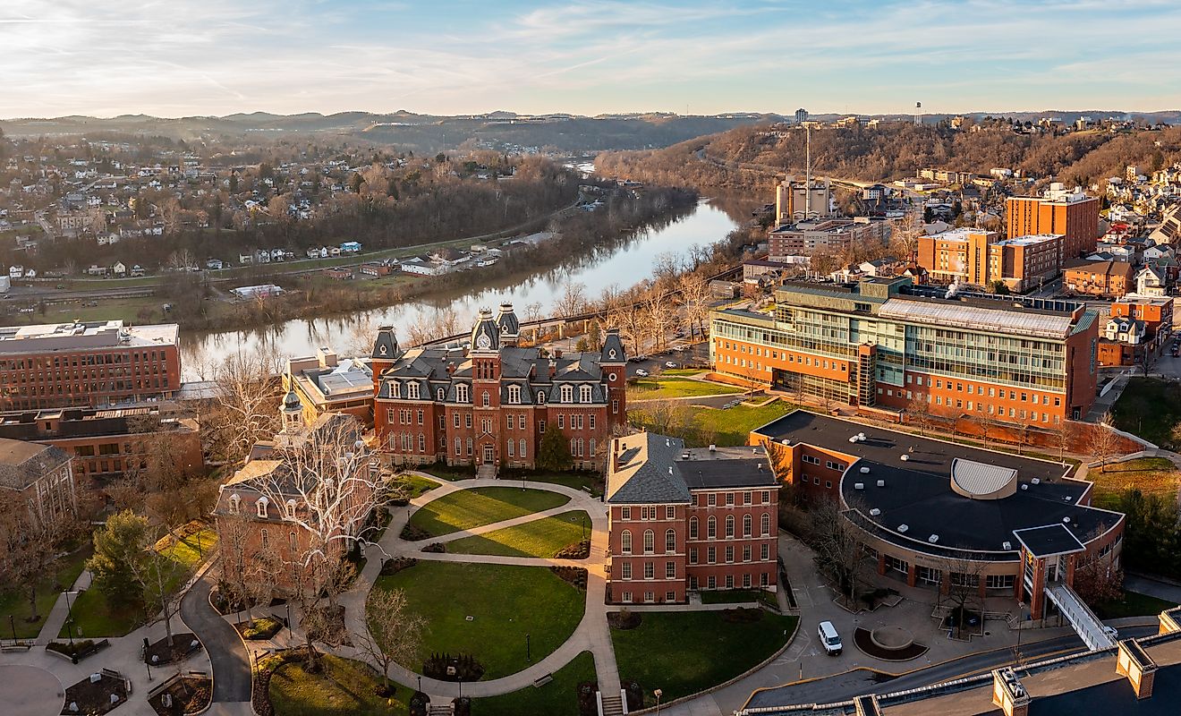 Aerial view of downtown campus of WVU in Morgantown West Virginia. Editorial credit: Steve Heap / Shutterstock.com