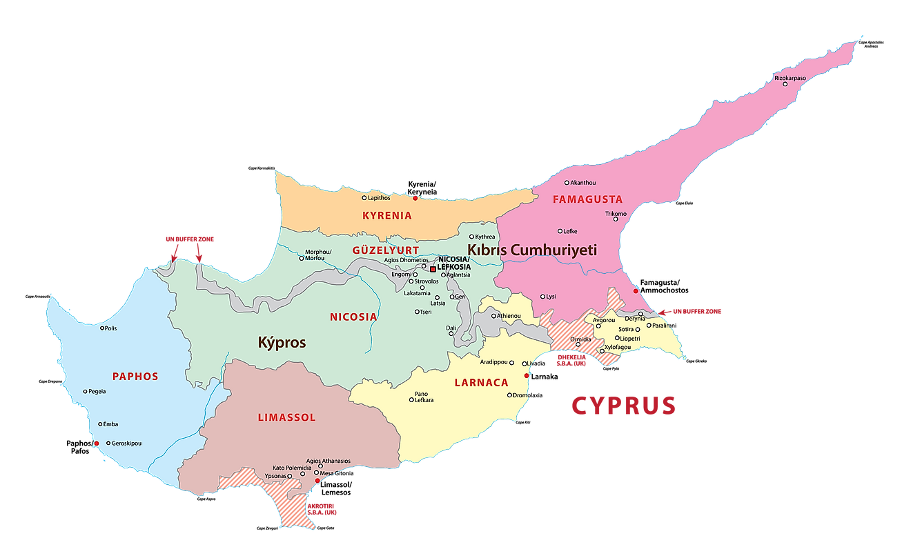 Districts Of Cyprus Map 