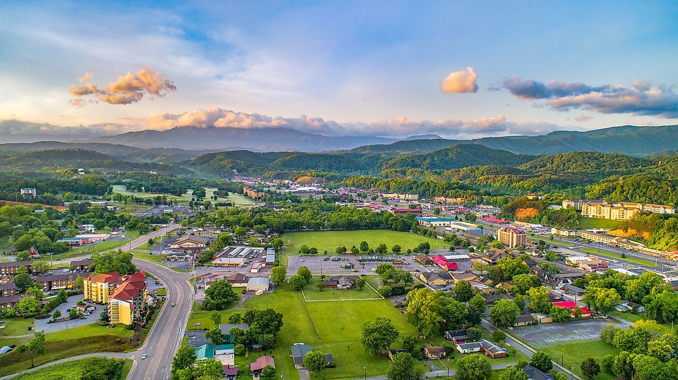 Aerial view of Pigeon Forge, Tennessee.