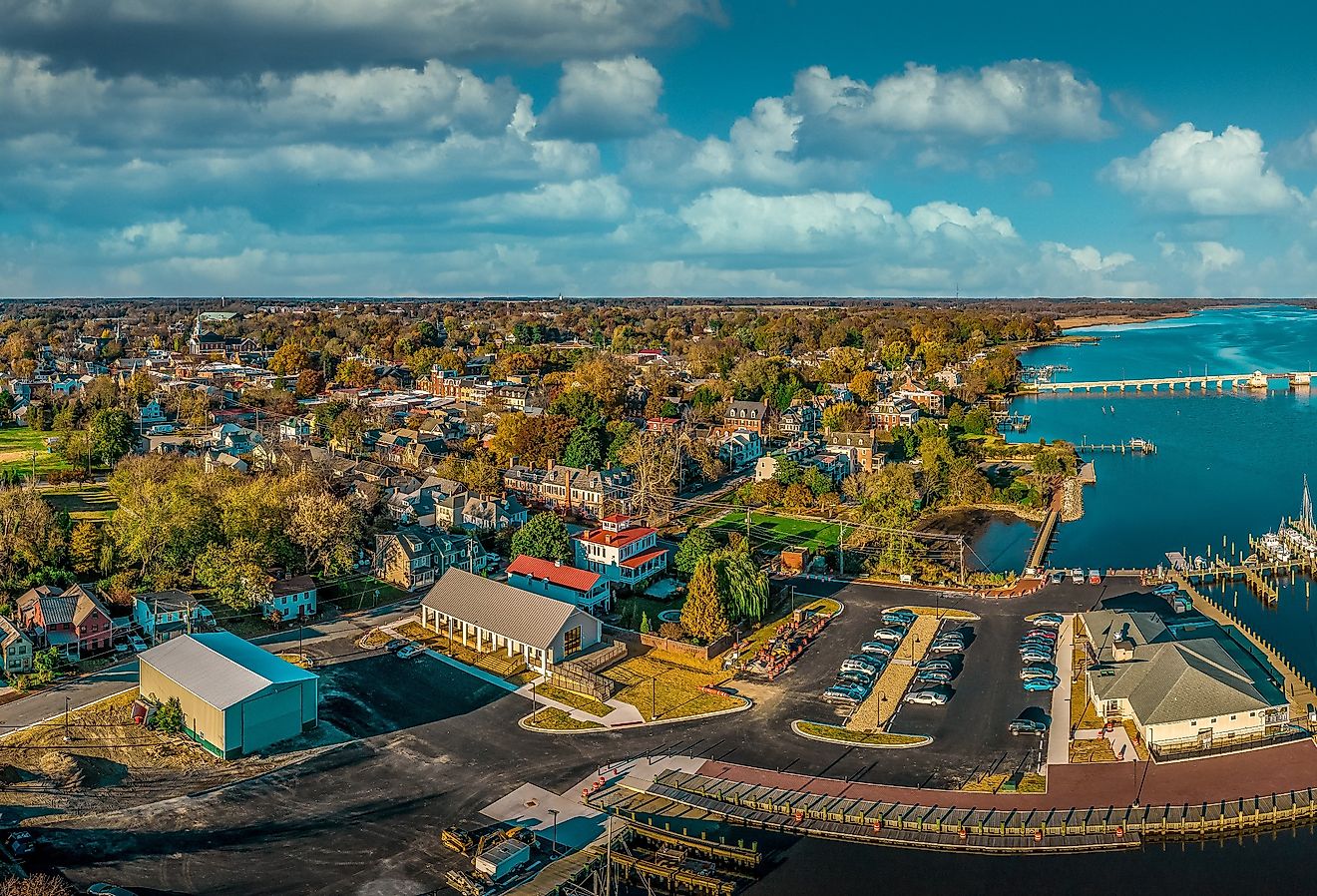 Aerial summer view of colonial Chestertown on the Chesapeake Bay in Maryland