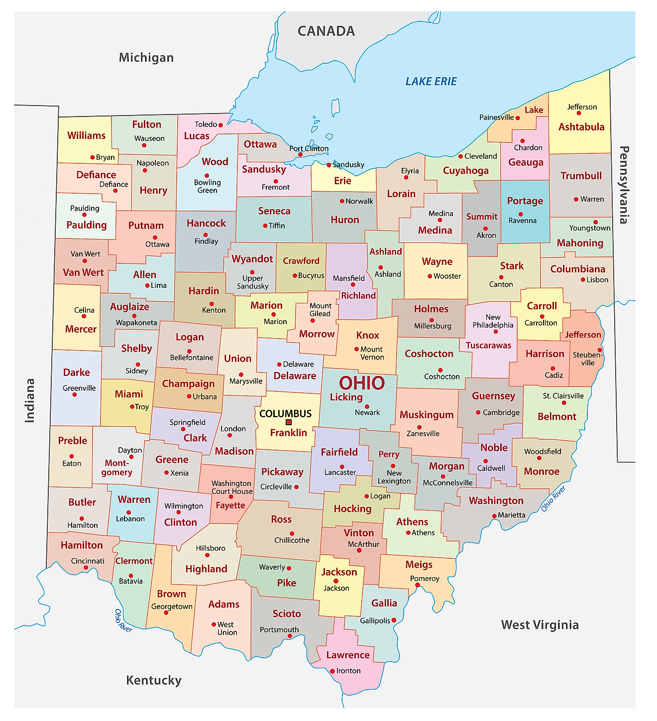 Ohio Counties Map 