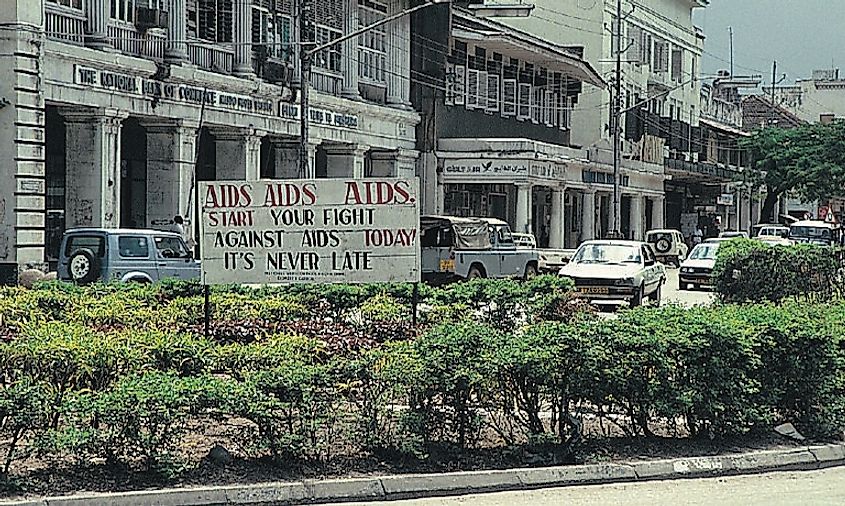 This sign in central Dar-es-Salaam, Tanzania's, reflects the huge concern about AIDS in Africa .