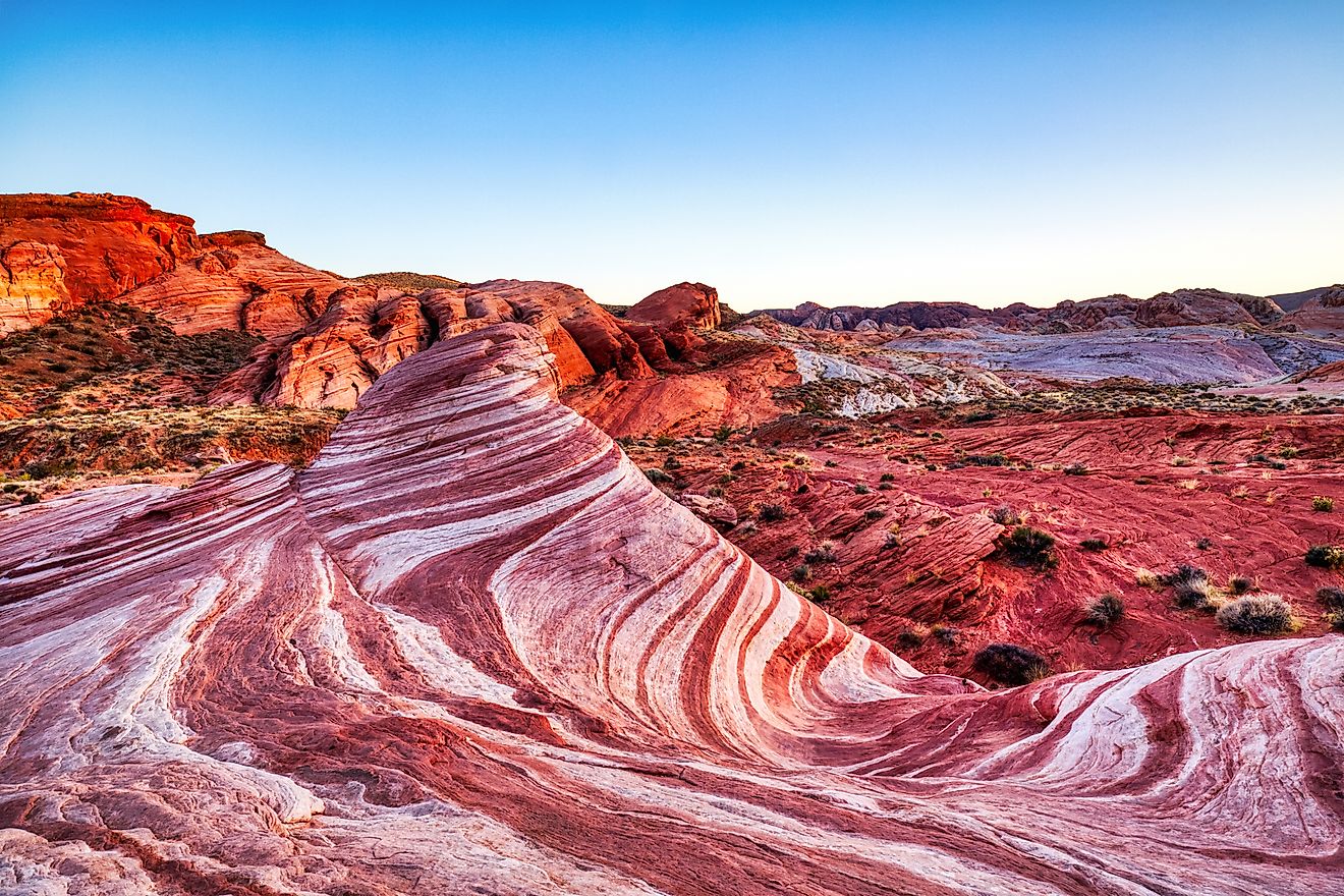 Fire Wave in Valley of Fire State Park at sunset near Las Vegas, Nevada.