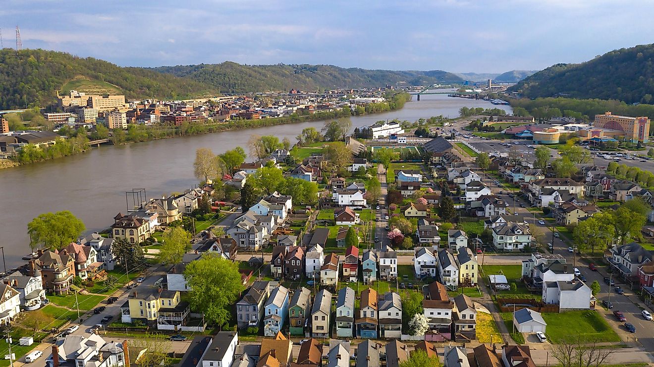 The Ohio River cuts through Wheeling in West Virginia.