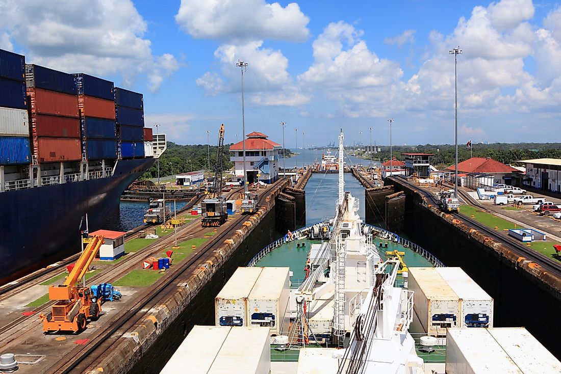 Ships in the Panama Canal, Panama. 