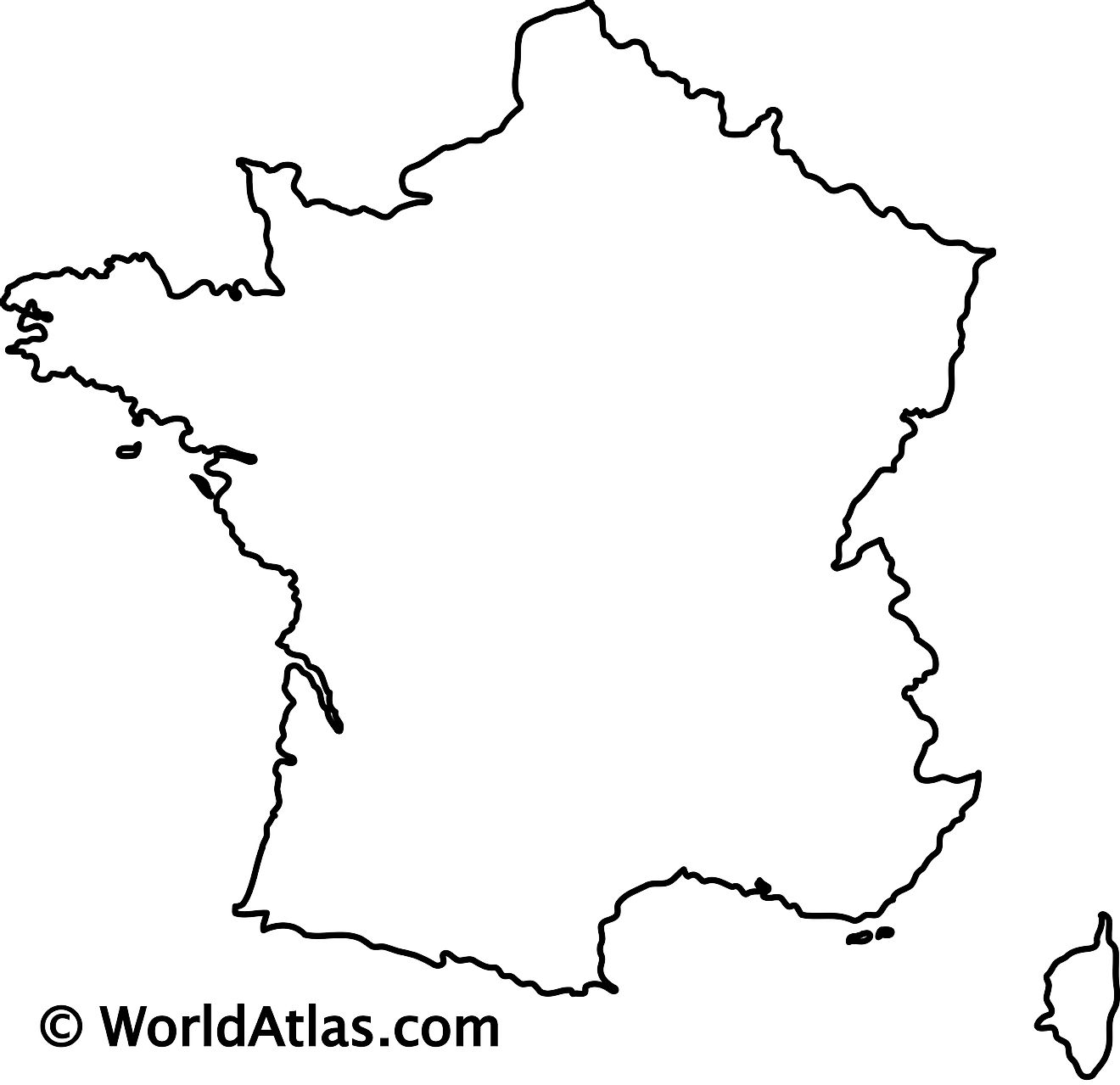 Mapa de contorno en blanco de Francia