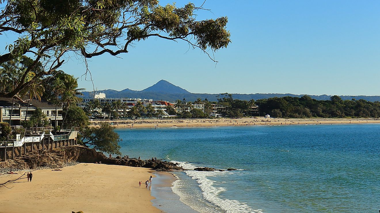 Coastal view of Noosa Heads Main Beach in Queensland, Australia.