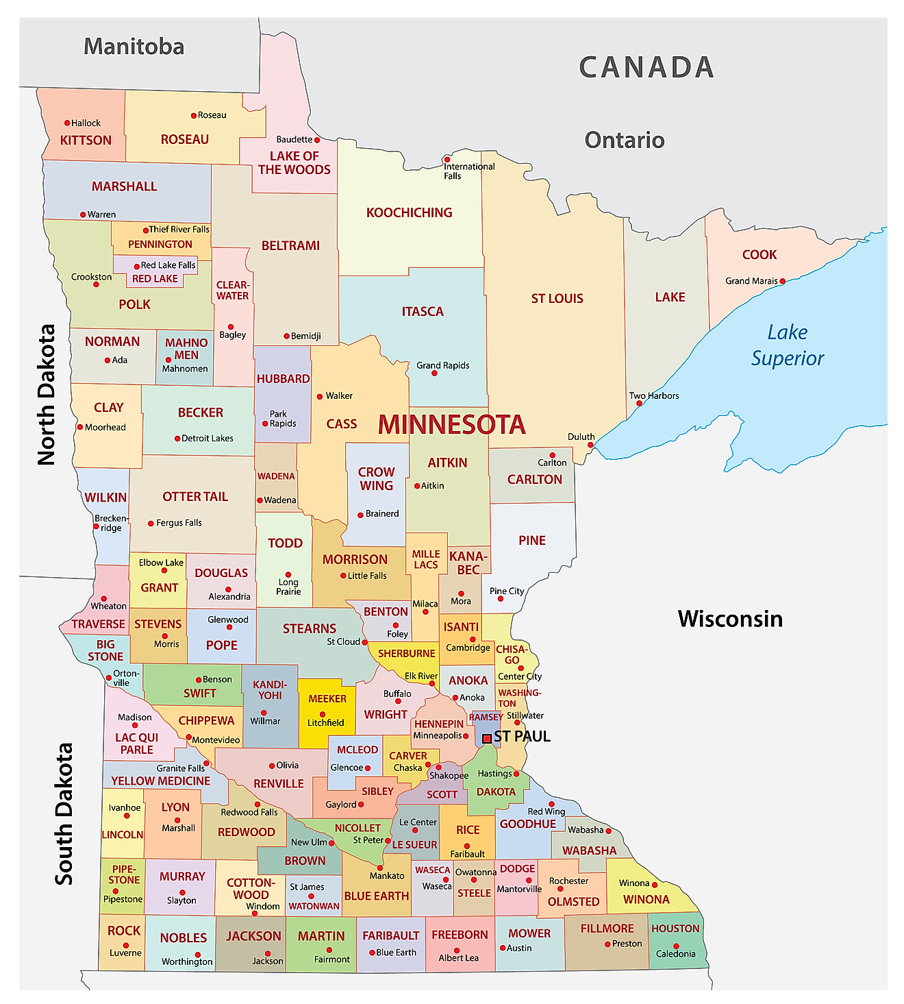Map of the city of Saint Paul, capital of Minnesota