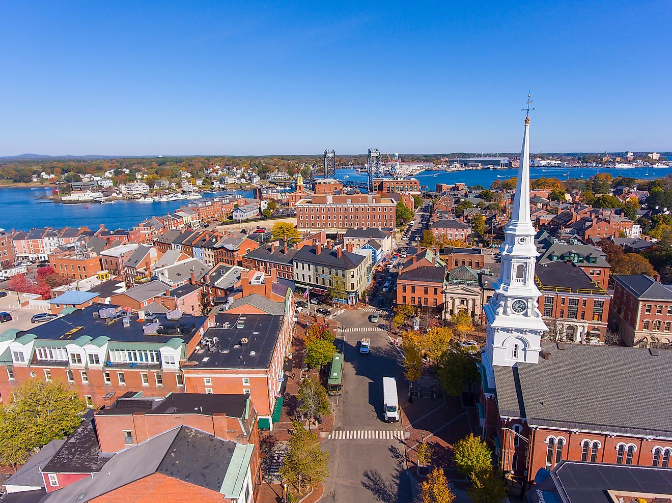 Aerial view of Portsmouth in New Hampshire.