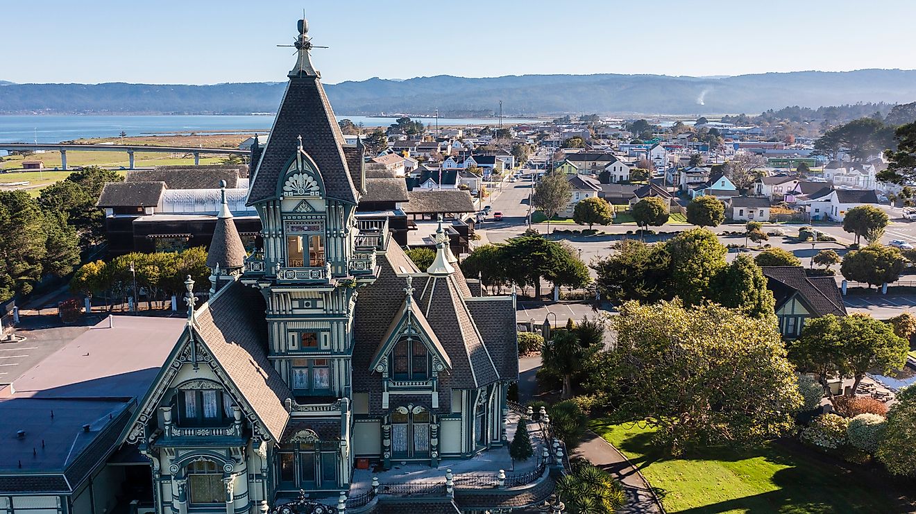 Morning light illuminating the historic downtown area of Eureka, California, highlighting its Victorian architecture and charming streets.