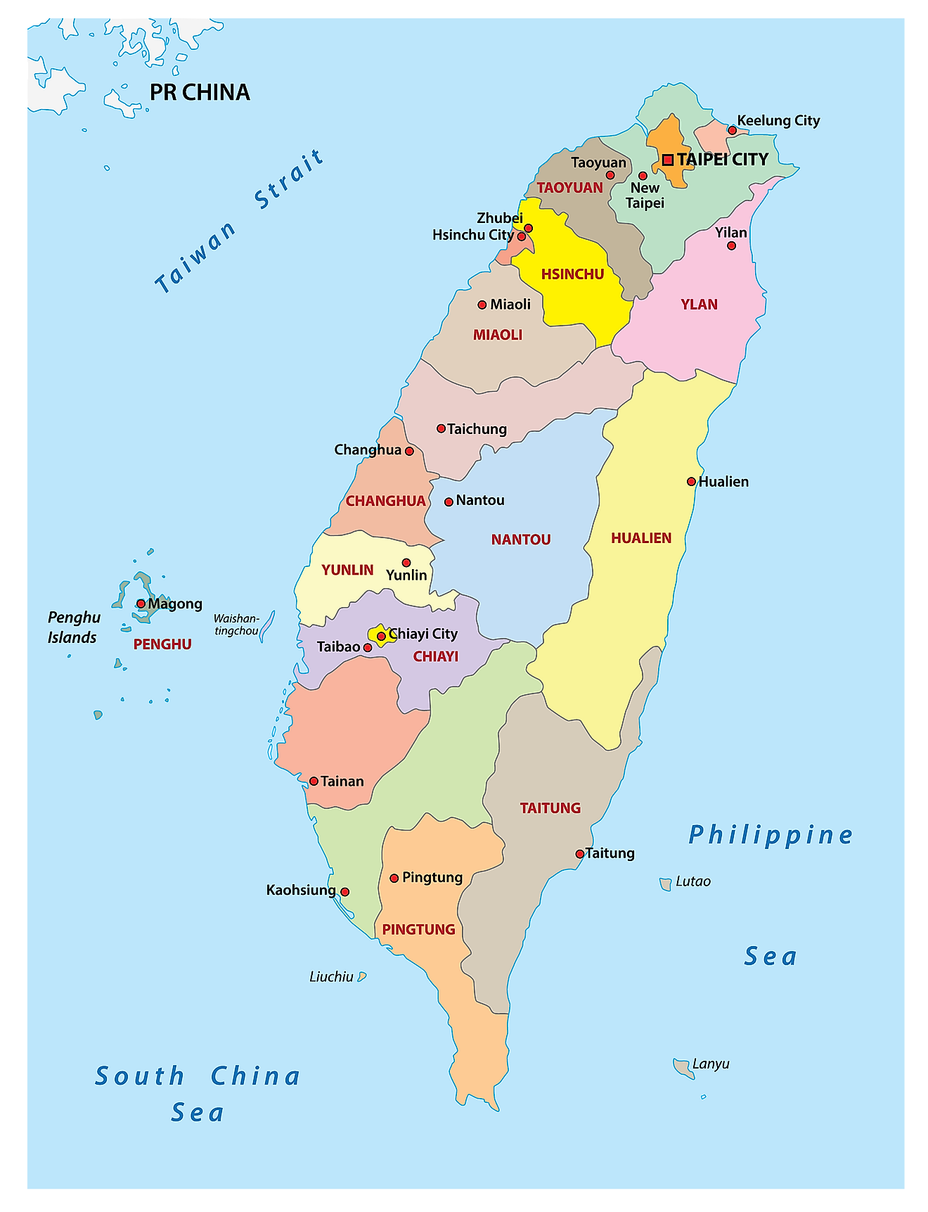 Counties And Municipalities Of Taiwan Map 