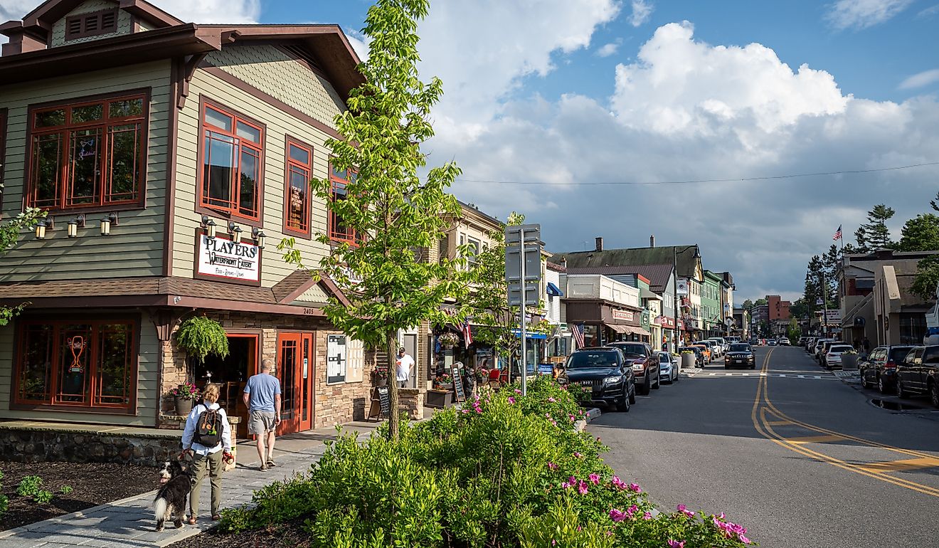 Main Street in downtown Lake Placid, Upstate New York. Editorial credit: Karlsson Photo / Shutterstock.com