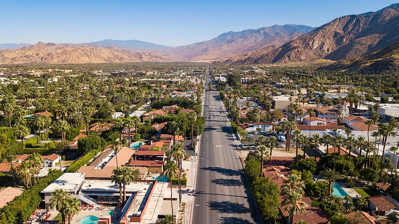 Aerial view of downtown Palm Springs, California.