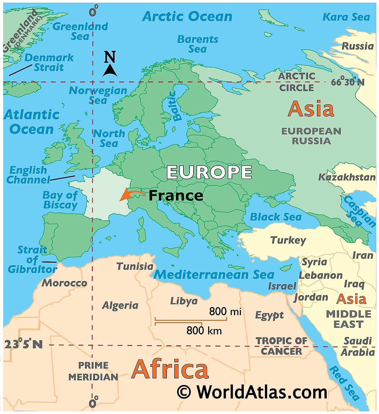 Mapa que muestra la ubicación de Francia en el mundo.