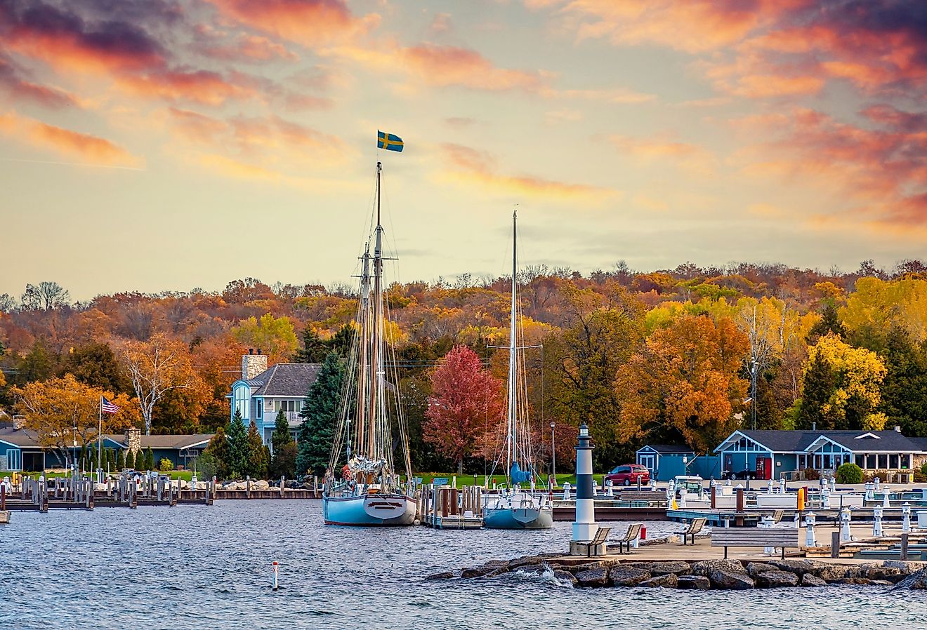 Sister Bay Town harbor view in Door County of Wisconsin.