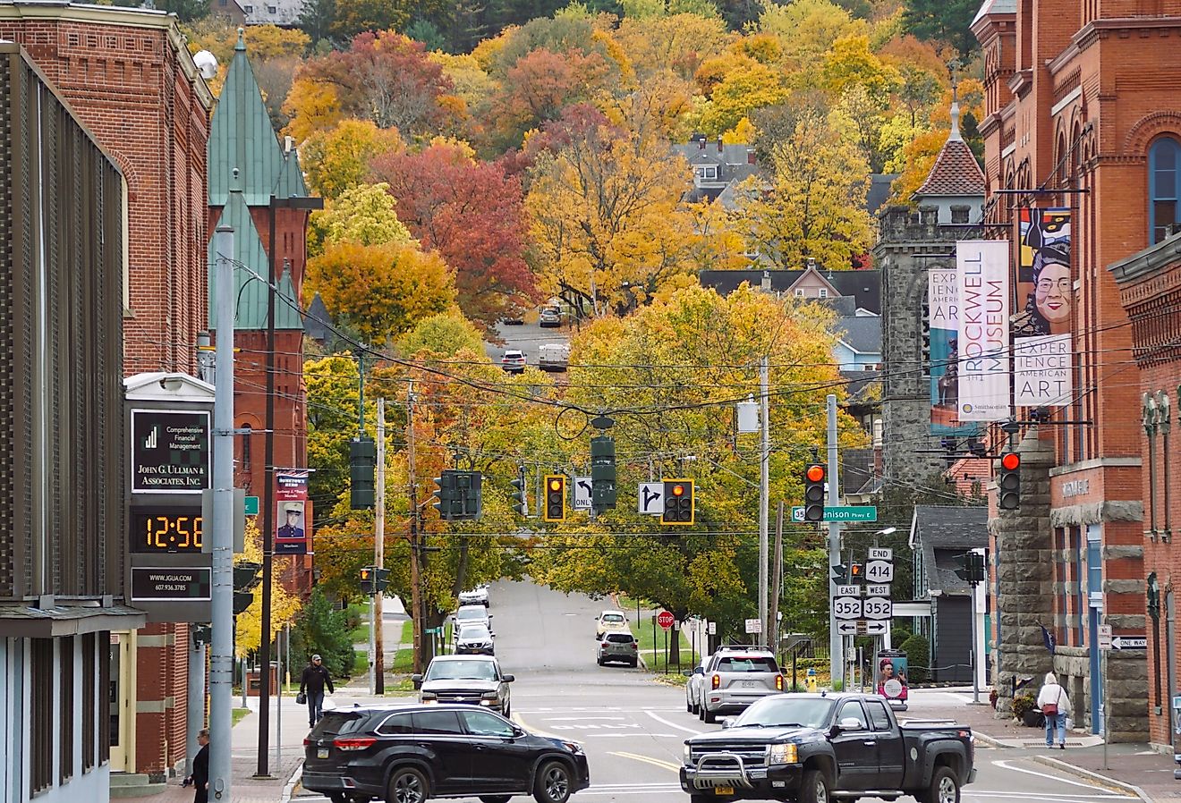 The charming town of Corning, New York, in fall. Editorial credit: Khairil Azhar Junos / Shutterstock.com.