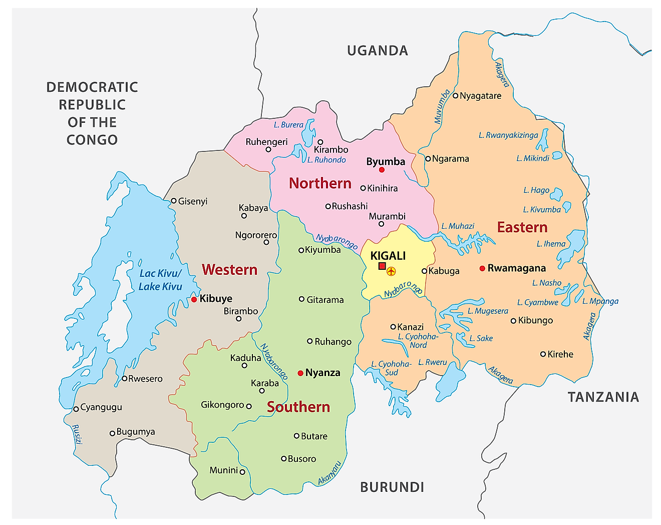 Rwanda Map Png Multicolor Map Of Rwanda With Provinces Free Vector - Riset