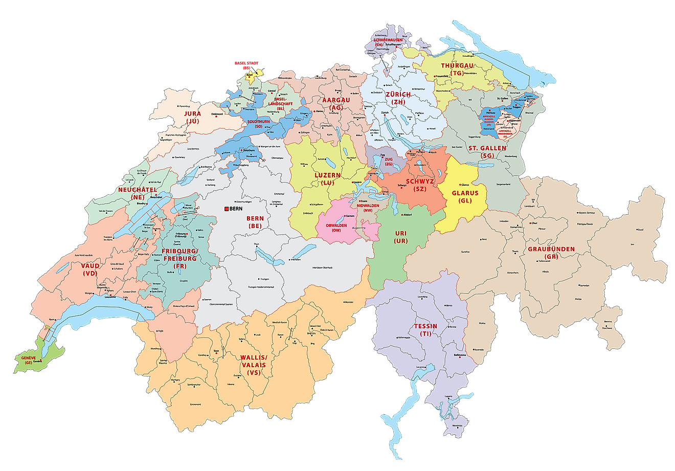 Cantons Of Switzerland Map 
