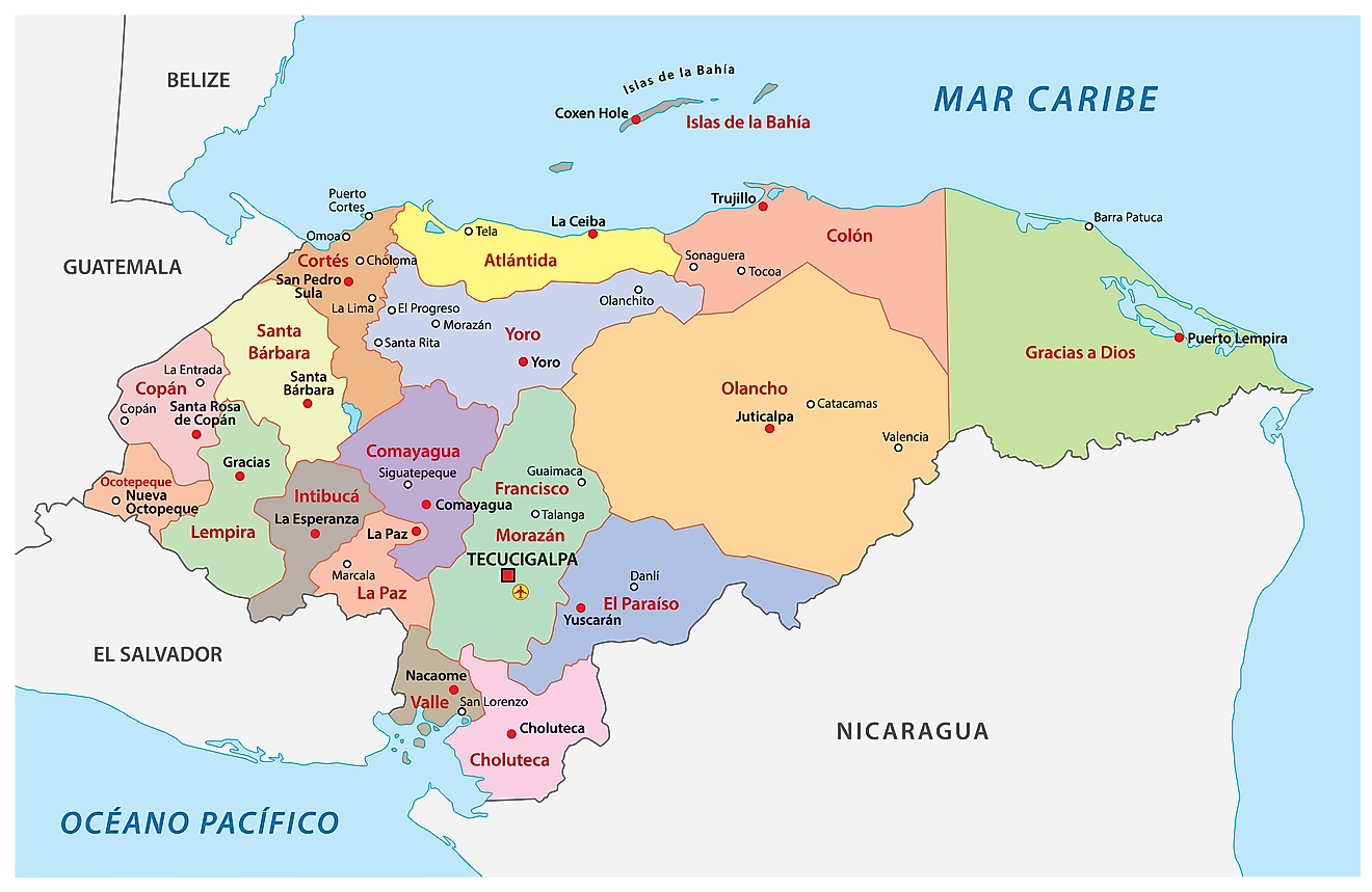 Departments Of Honduras Map 