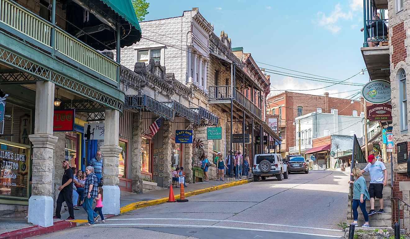 Beautiful street view downtown Eureka Springs, shop commerce destination area, must visit in Northwest Arkansas. Editorial credit: shuttersv / Shutterstock.com