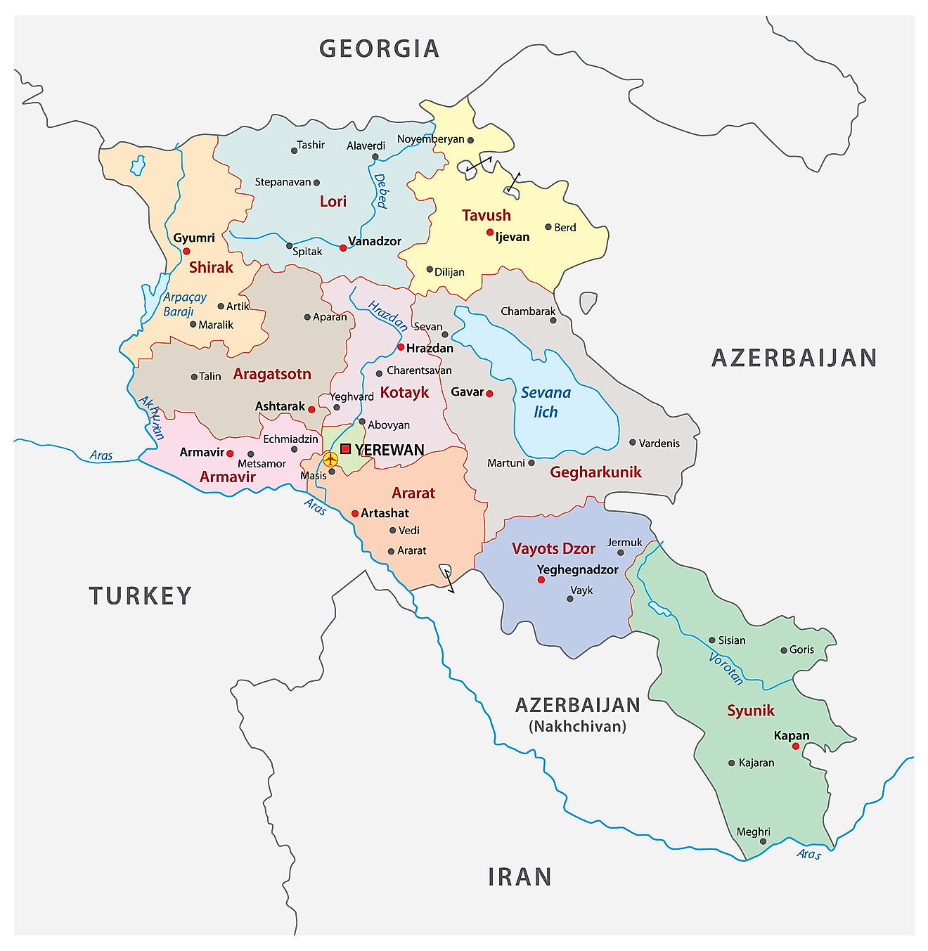 Provinces Of Armenia Map 