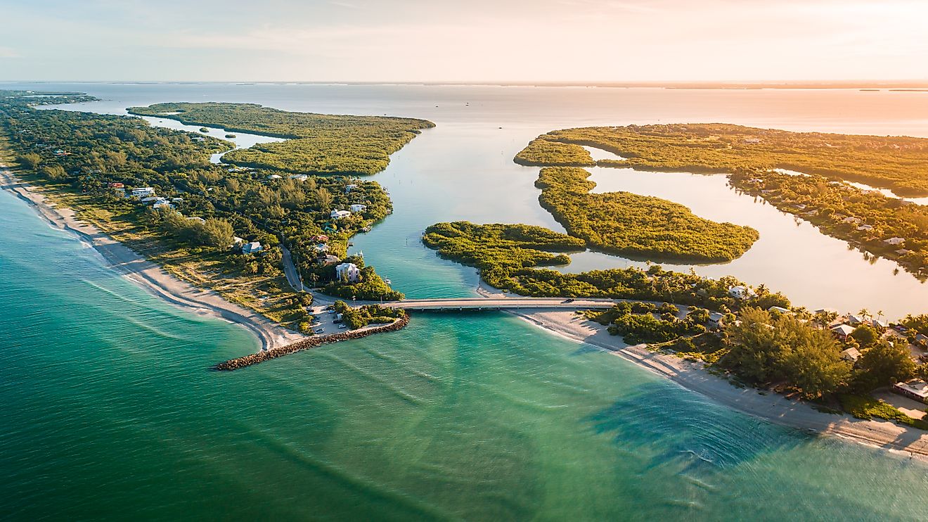 Aerial sunrise view of Captiva Island, Florida, USA. Editorial credit: Noah Densmore / Shutterstock.com