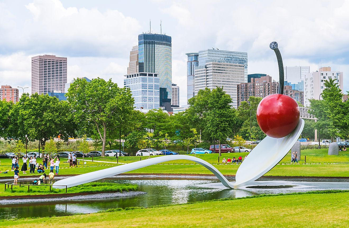 View of Spoonbridge and Cherry in Minneapolis, Minnesota. Editorial credit: Checubus / Shutterstock.com