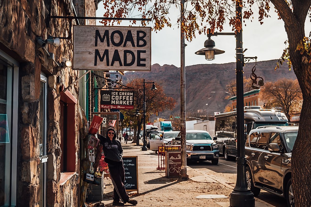 The thriving town of Moab, Utah. Editorial credit: Ilhamchewadventures / Shutterstock.com