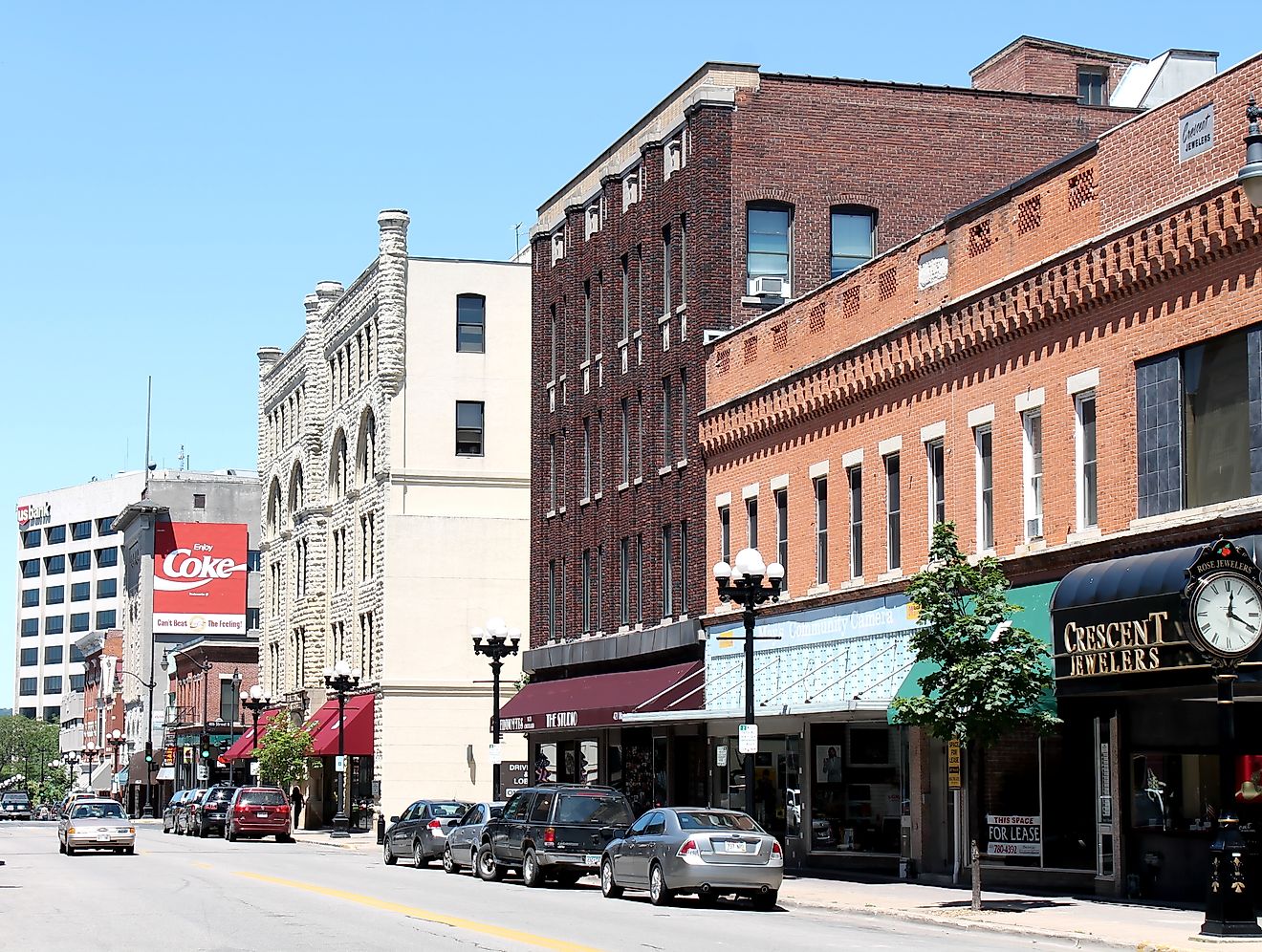 View of the busy downtown area of La Crosse, Wisconsin
