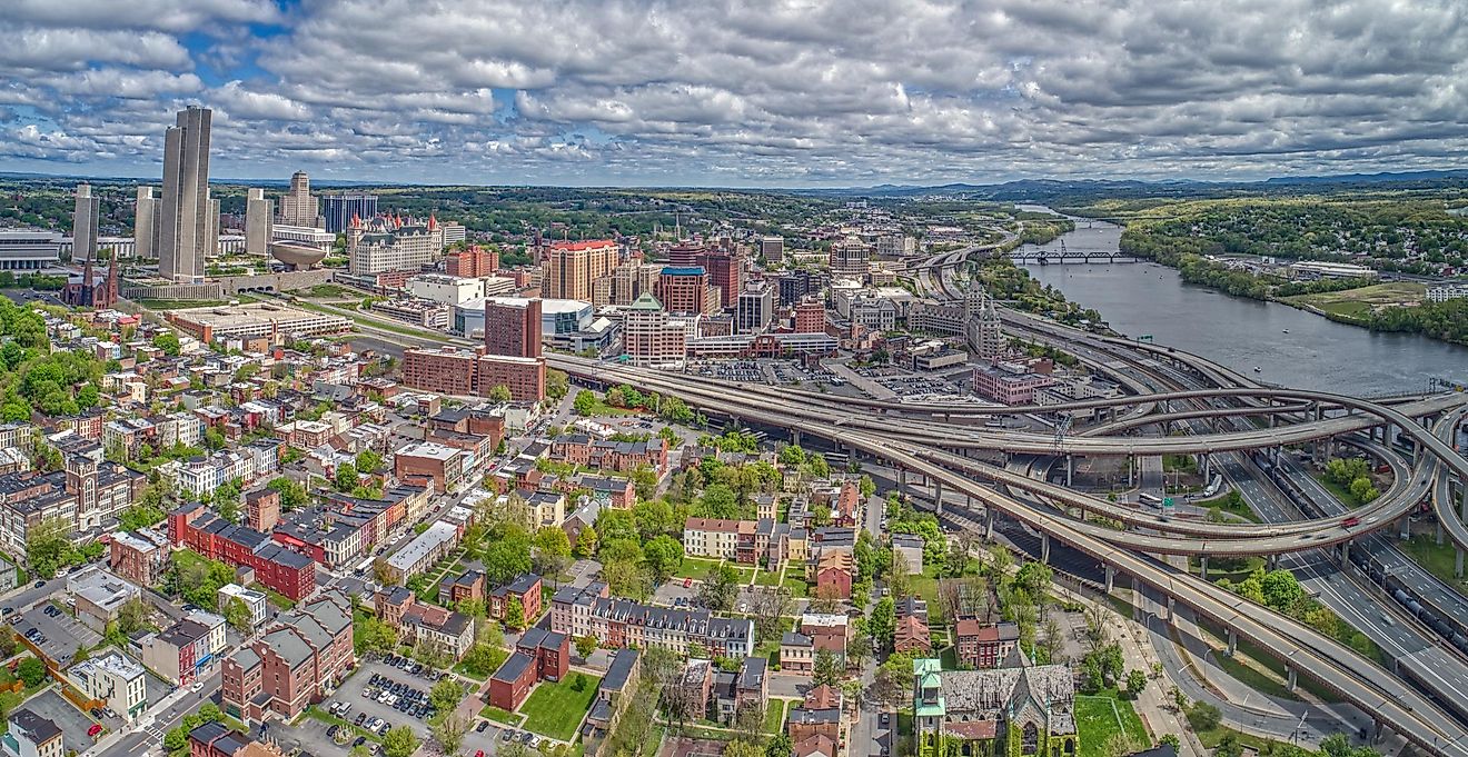 Aerial view of Albany, the capital city of New York.