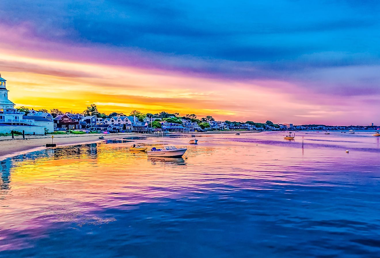 Ships and boats in the Provincetown Marina during sunset Provincetown, MA.