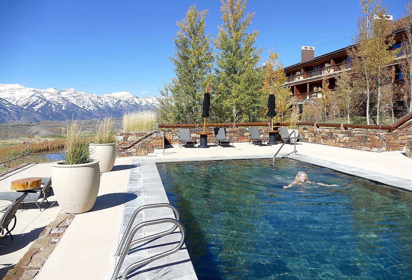 Amangani Resort and hotel outdoor swimming pool in Jackson Hole, Wyoming. Image credit lynn friedman via Shutterstock