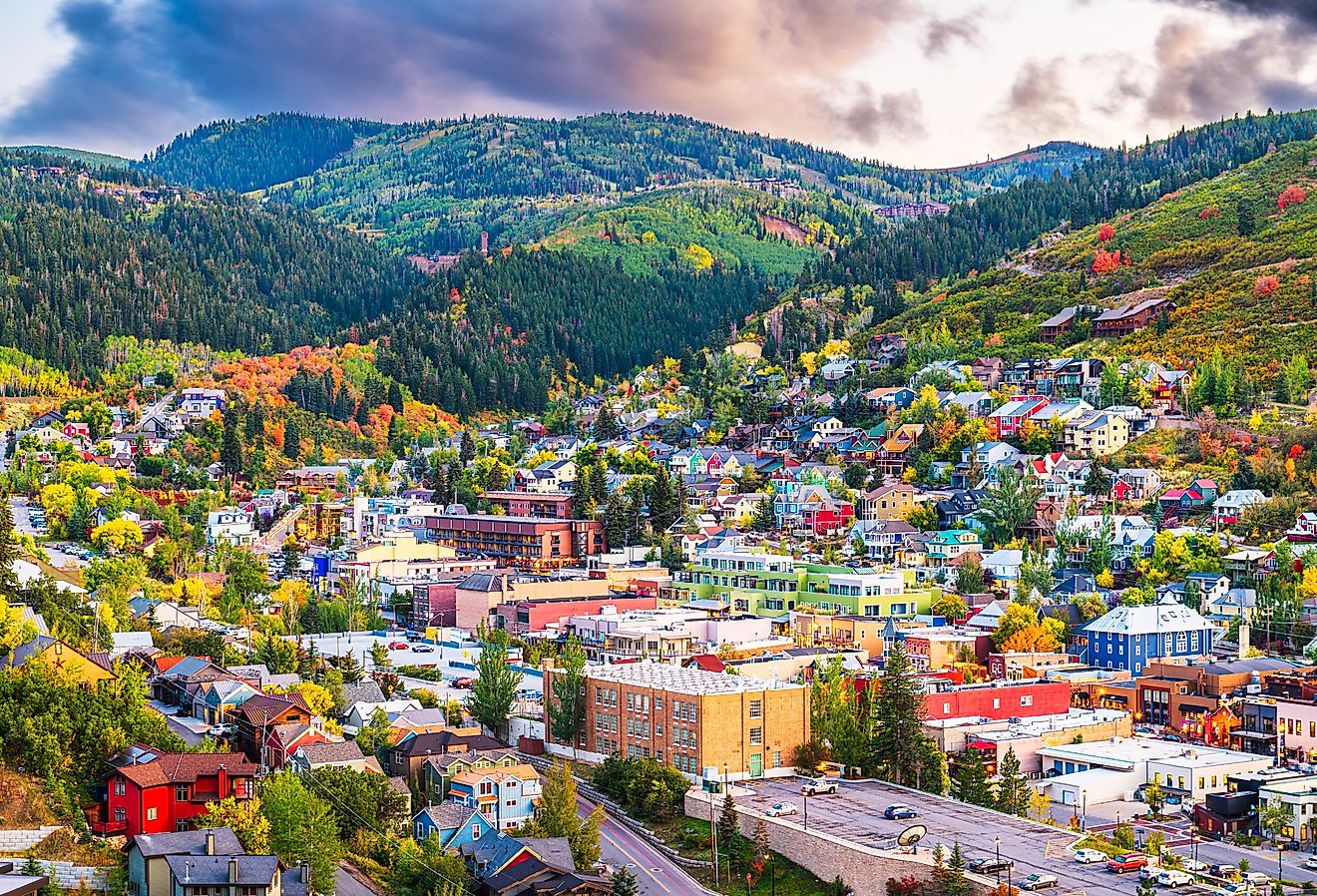 Park City, Utah, downtown in autumn at dusk.