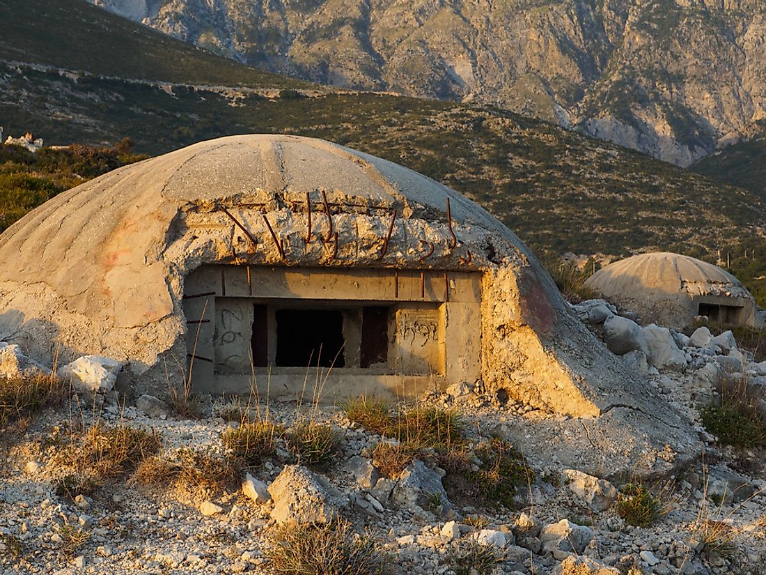 An example of a bunker in the Albanian countryside. 