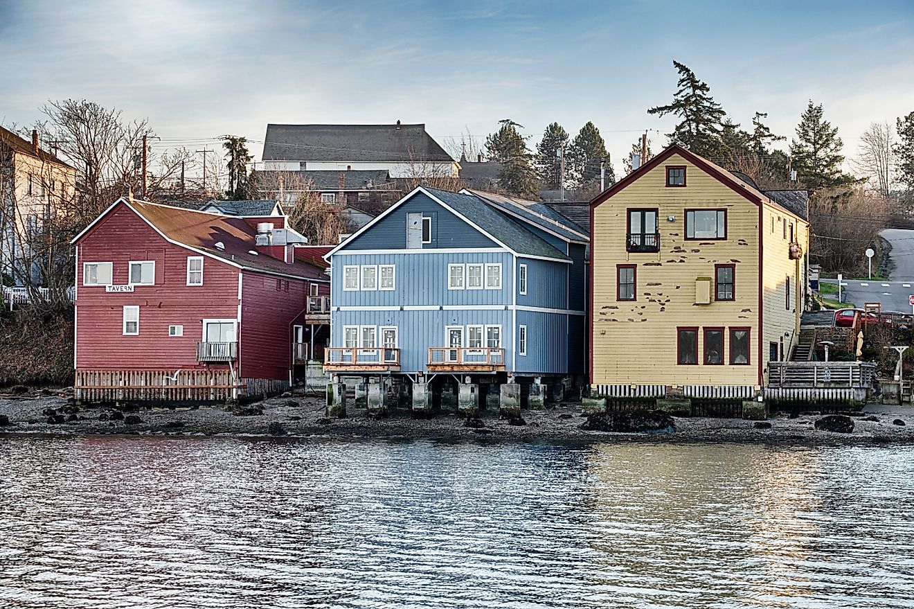 Waterfront buildings in the town of Coupeville in Washington.