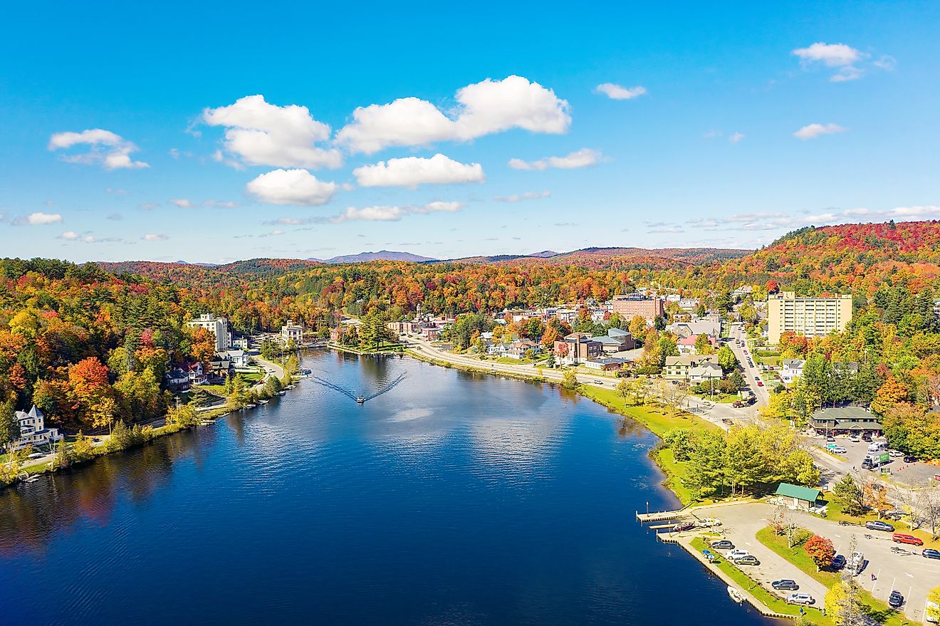 Saranac Lake New York in the Adirondack Mountains during the fall