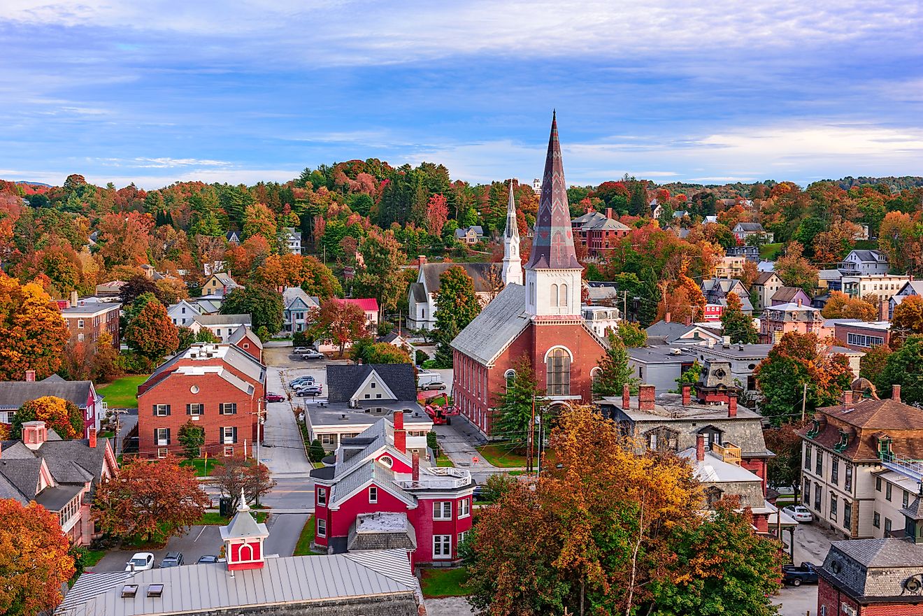 The skyline of Montpelier in Vermont during Autumn.