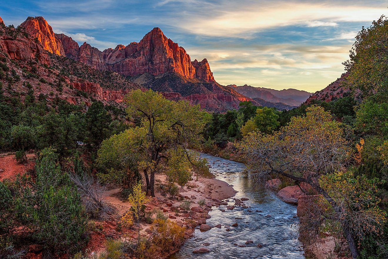 Watchman Mountain and Virgin River in Zion National Park.