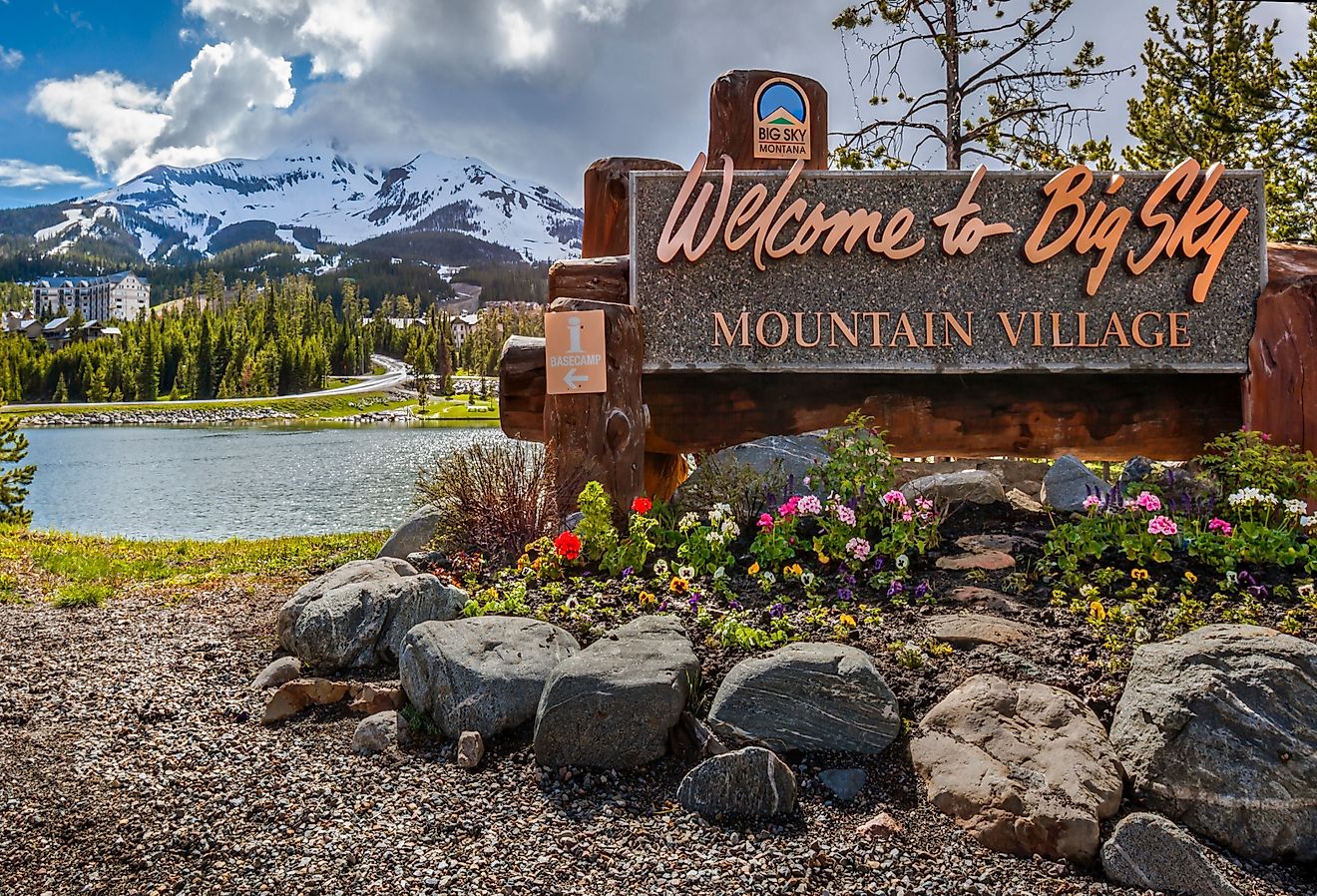 Welcome to Big Sky Mountain Village signage. Image credit Zorro Stock Images via Shutterstock.