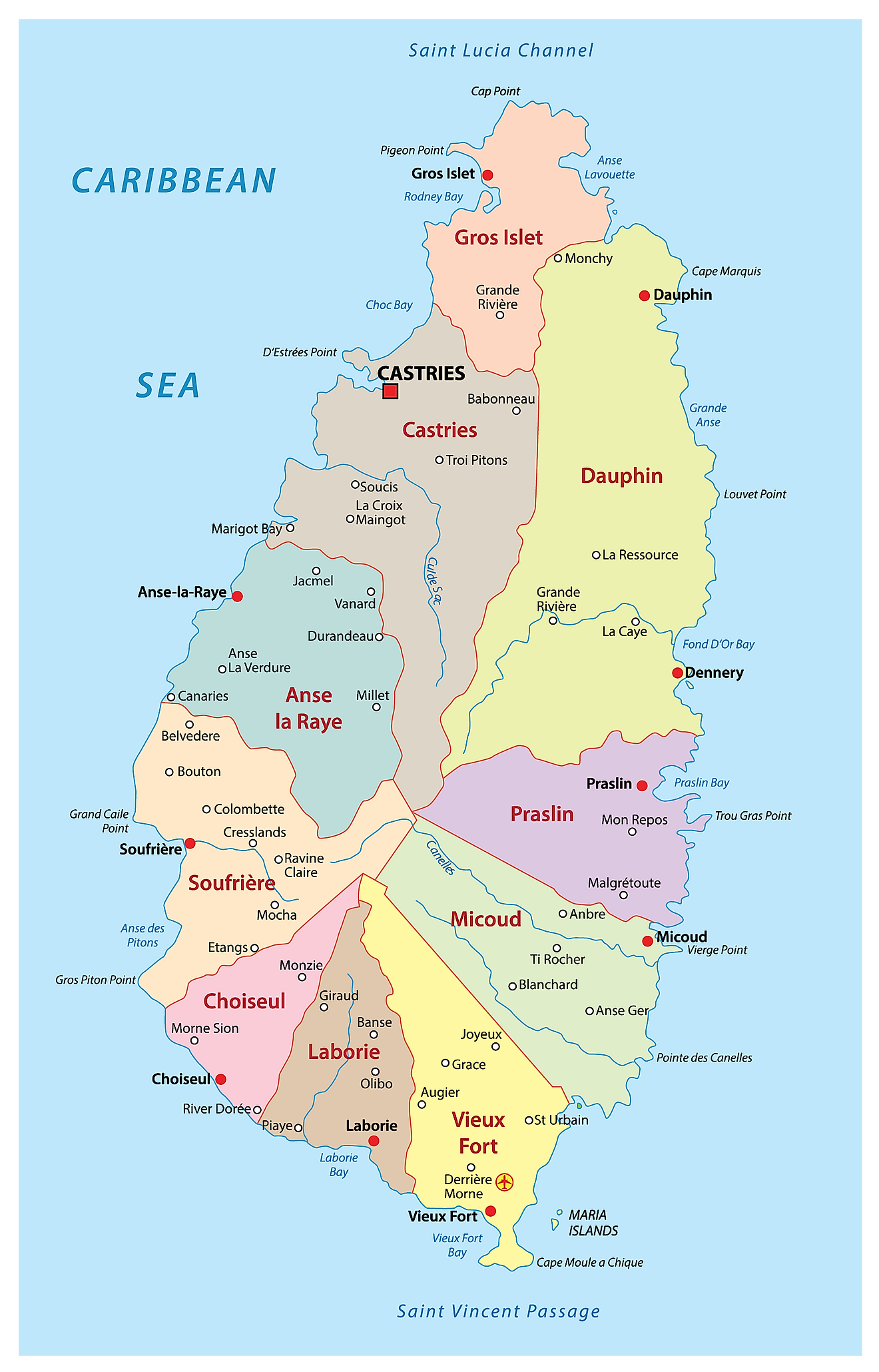 Parishes Of Saint Lucia Map 