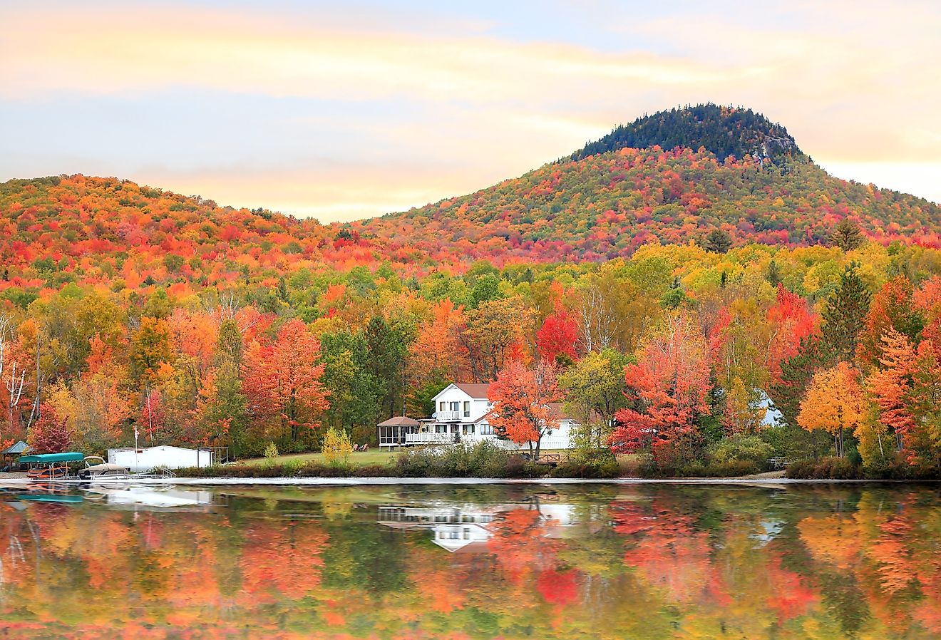 Autumn landscape over the lake in Vermont near Groton.