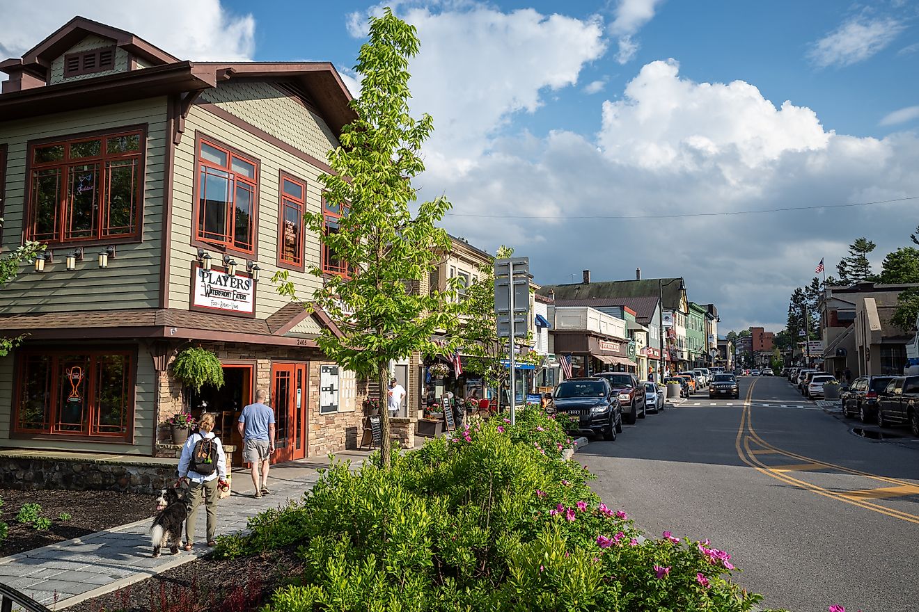 Main Street in downtown Lake Placid, Upstate New York. Editorial credit: Karlsson Photo / Shutterstock.com