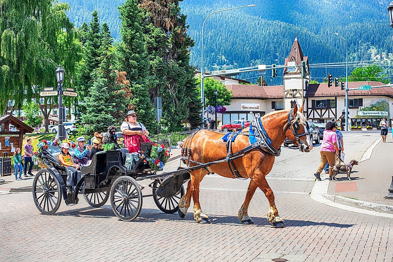 Bavarian style village Leavenworth located near Cascade Mountains, Editorial credit: AnjelikaGr / Shutterstock.com