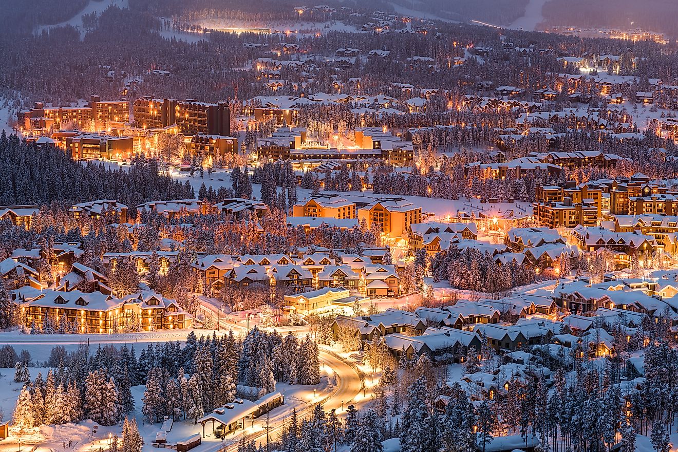 The skyline of Breckenridge in Colorado during winter.