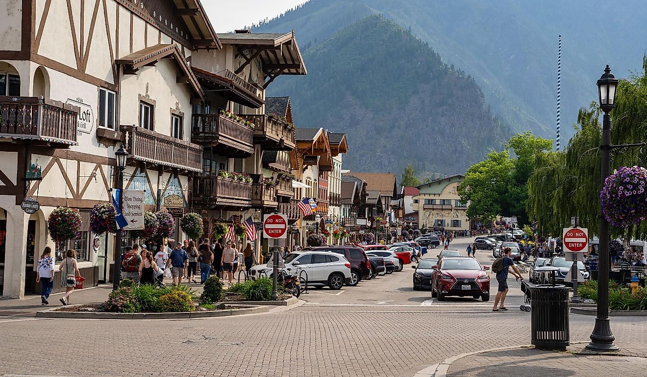 Shops and restaurants in downtown Leavenworth Washington